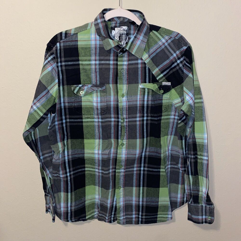 Ocean Current Men’s Flannel Shirt Green/Black Plaid